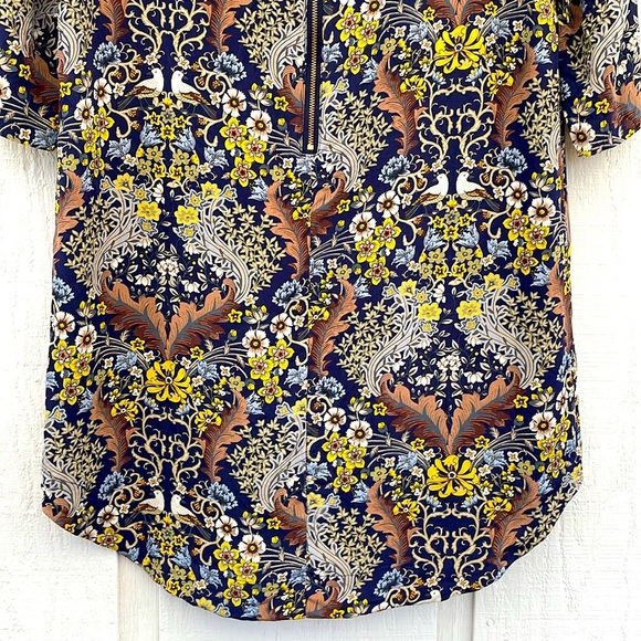 Club Monaco High Low Silk Ophelia Dress Size 8 Mini Floral Birds 3/4 Sleeve - Picture 6 of 14